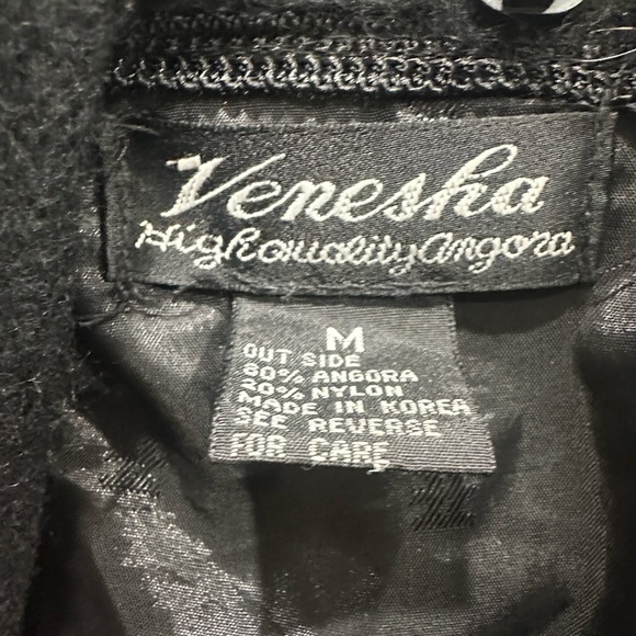 Venesha Angora Vintage Coat black built in lace scarf soft medium oversized - Picture 10 of 13